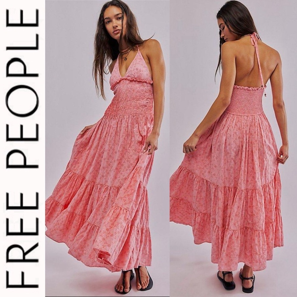 Free People Pintuck Paradise Maci Dress pink/coral m
